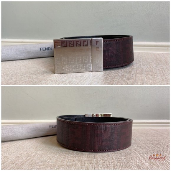 Authentic Fendi Dark Red/Brown Signature FF Reversible Buckle Belt Size 32 - Picture 3 of 12